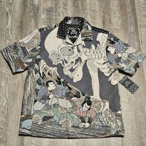 Rebel Vengeance All Over Print AOP Japanese Samurai Skull Jacket Shirt